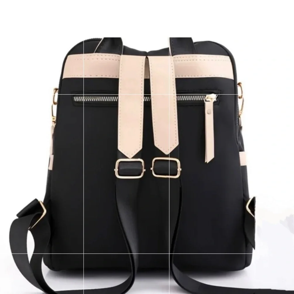 Lightweight Anti-theft Black & Khaki Quilted Backpack